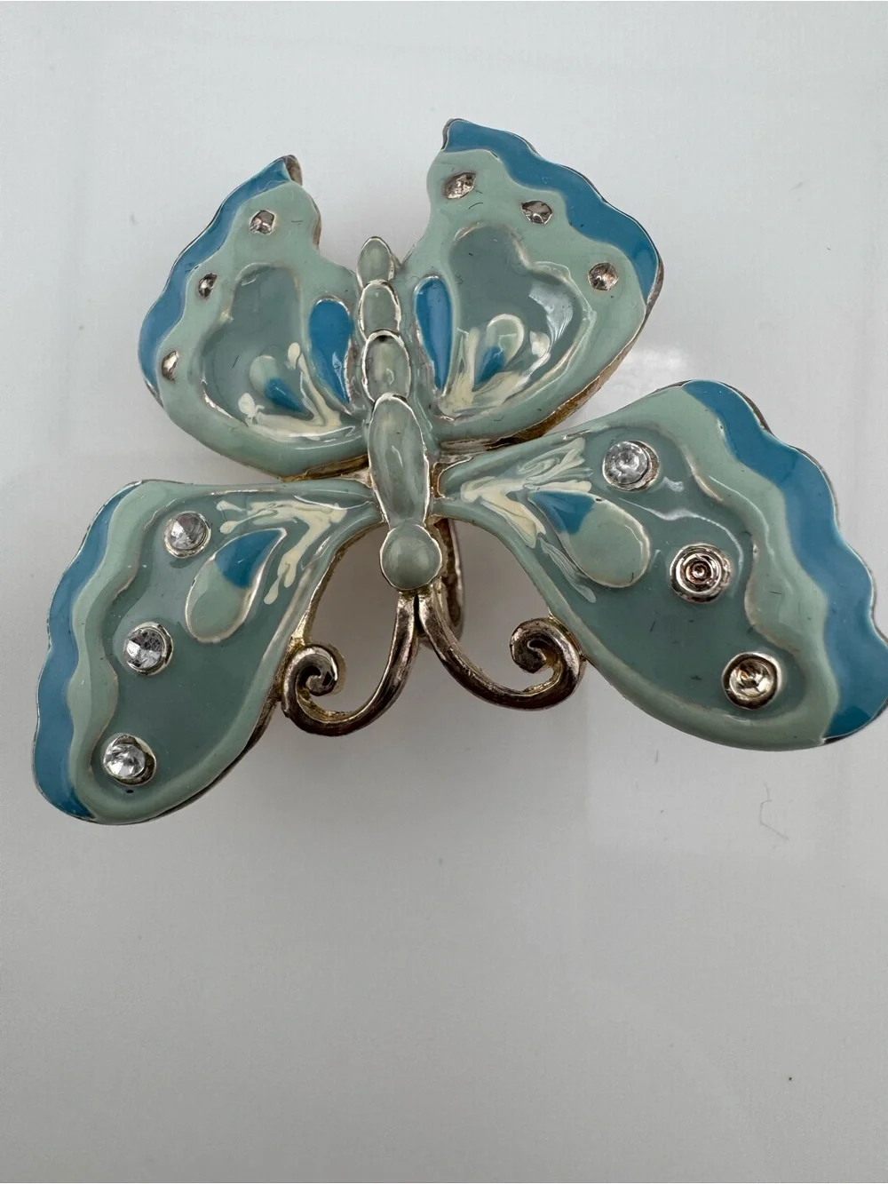 Y2K Blue Butterfly Brooch‎ Cottagecore Fairycore Pin VNTG Pastel Blue Rhinestone